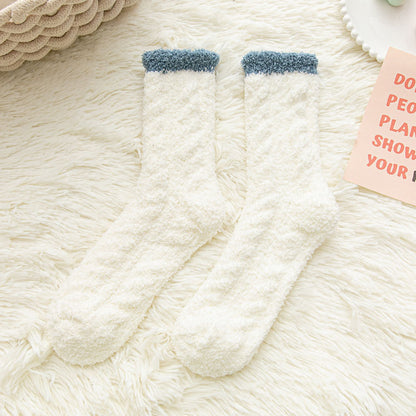 Thickened Thermal Coral Fleece Twist Women's Socks Pile Style Middle Tube