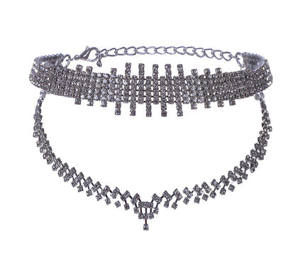 Rhinestone irregular double choker necklace