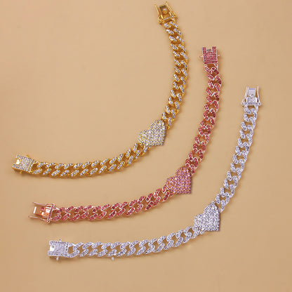 Diamond Heart Shaped Cuban Anklet
