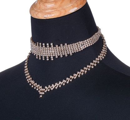 Rhinestone irregular double choker necklace