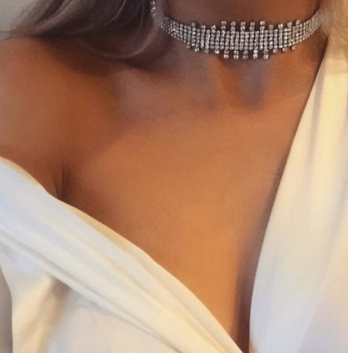 Rhinestone irregular double choker necklace