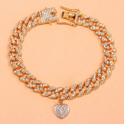 Diamond Heart Shaped Cuban Anklet