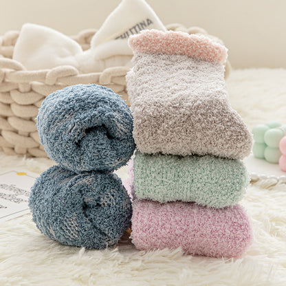 Thickened Thermal Coral Fleece Twist Women's Socks Pile Style Middle Tube